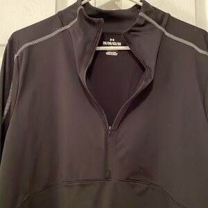 Women’s Under Armour black half zip. 2X Fitted. Long sleeve white stitch detail